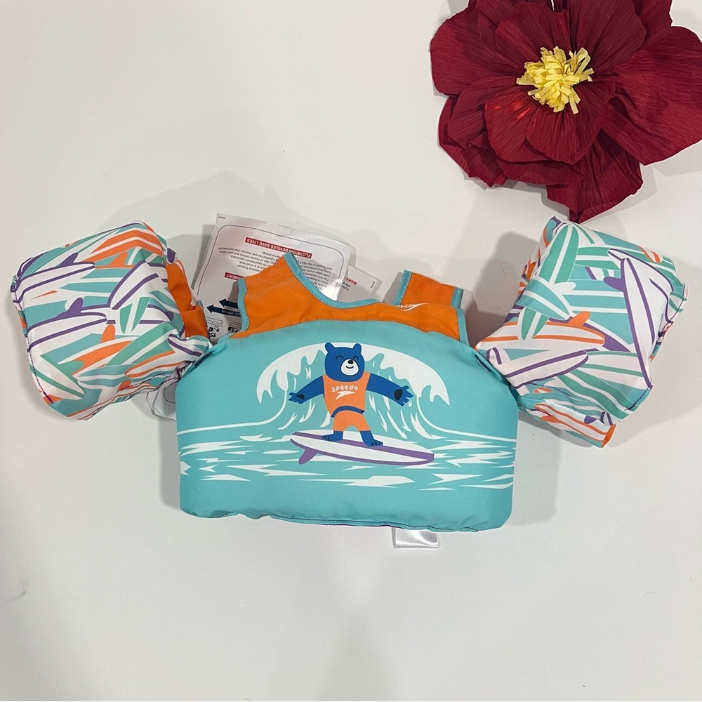 Kids Swim Vest with Arm Bands - Blue and Orange - 33 to 55 lbs